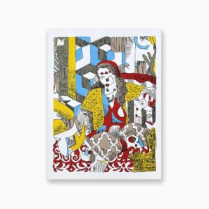 Tableau de Speedy Graphito sur le theme de l'histoire de l'art. Oeuvre unique colorées sur papier, petit prix