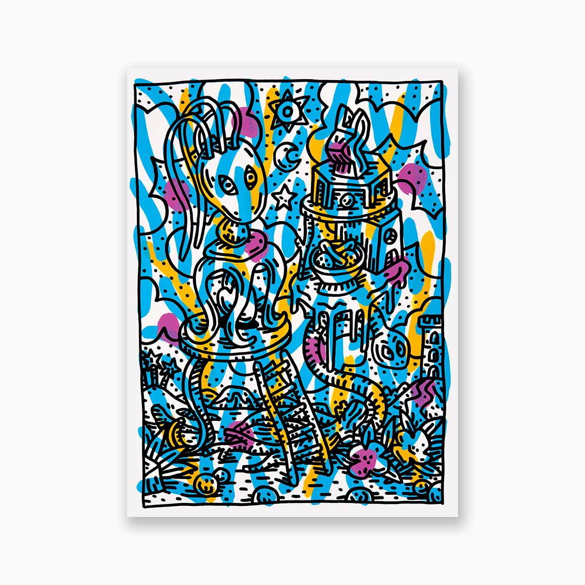 Peinture sur papier de l'artiste Speedy Graphito. Oeuvre unique en couleur. Art contemporain et street art.