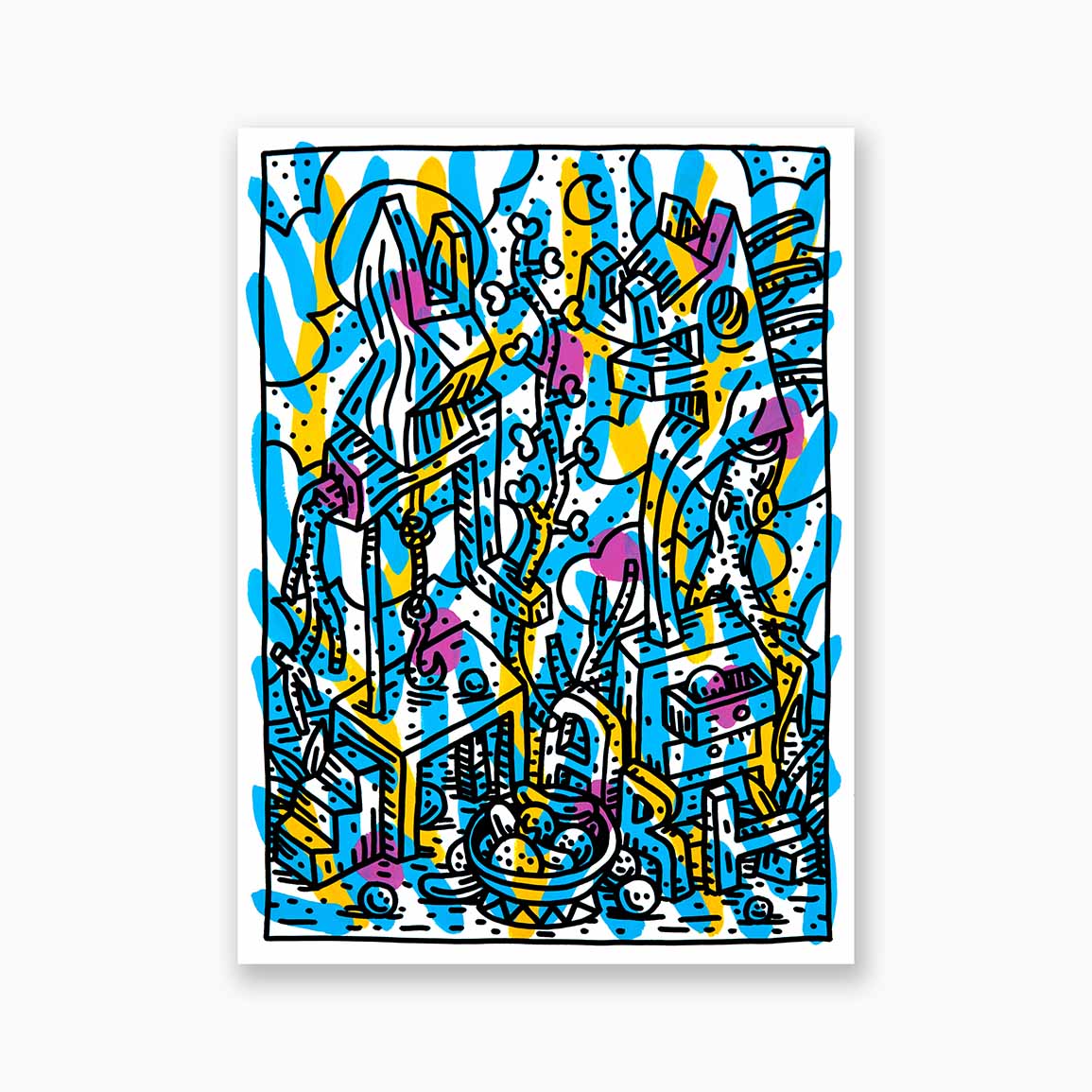 Tableau de Speedy Graphito à vendre. Peinture sur papier dans le style de l'artiste des années 80.