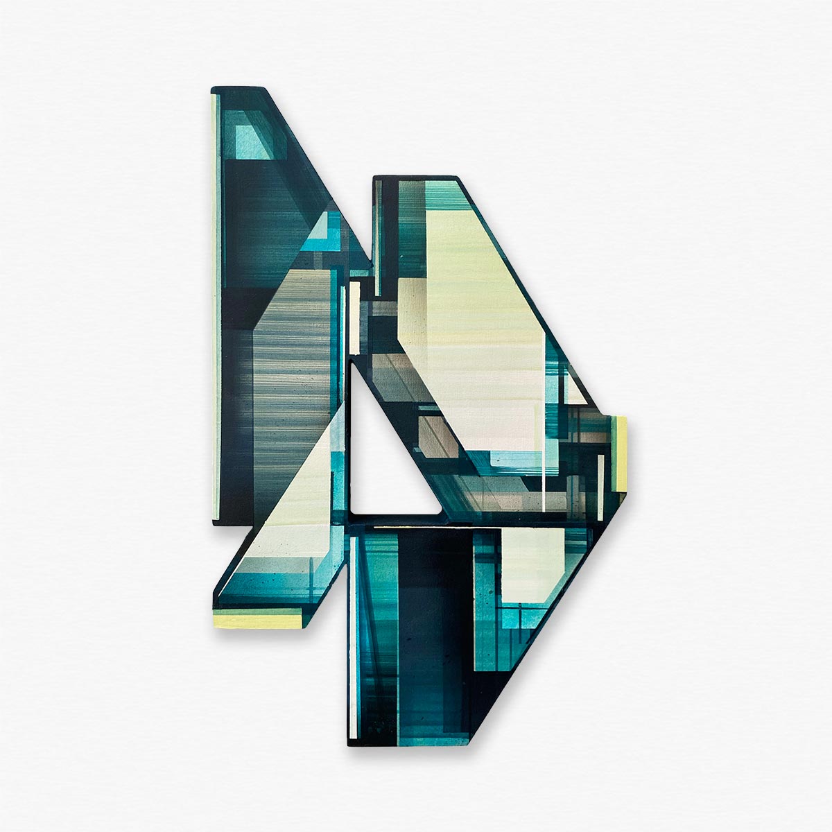 Oeuvre d'art abstrait de l'artiste Olivier Swiz. Peinture géométrique sur bois. Art contemporain Paris