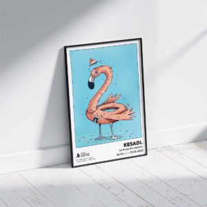 Poster art de Kesadi. Flament rose sur fond bleu