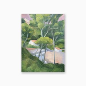 Peinture Costa Brava (2025) d’Olivier Kenneybrew – paysage méditerranéen poétique avec arbres et lumière douce