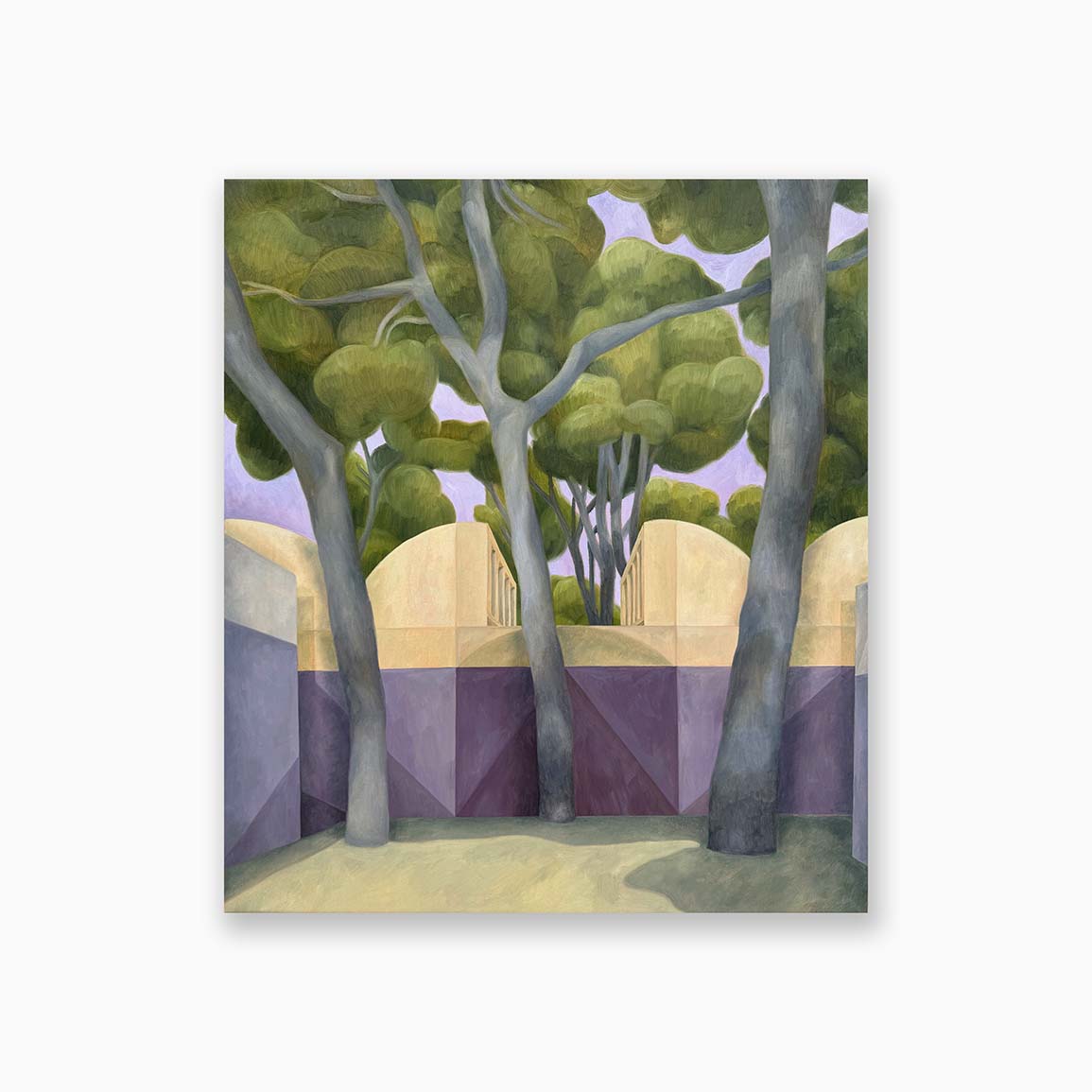 Olivier Kenneybrew, Fondation, 2025, peinture contemporaine représentant la Fondation Maeght. Paysage architectural méditerranéen avec lumière douce