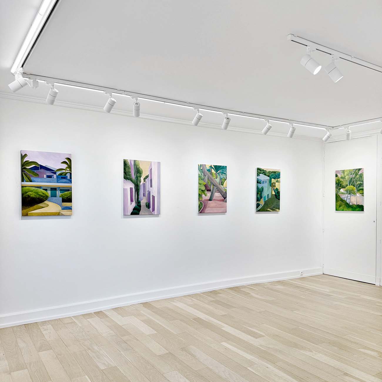 Vue de l'exposition d'olivier kenneybrew. Ensemble d'oeuvres peinture du paysage, art contemporain