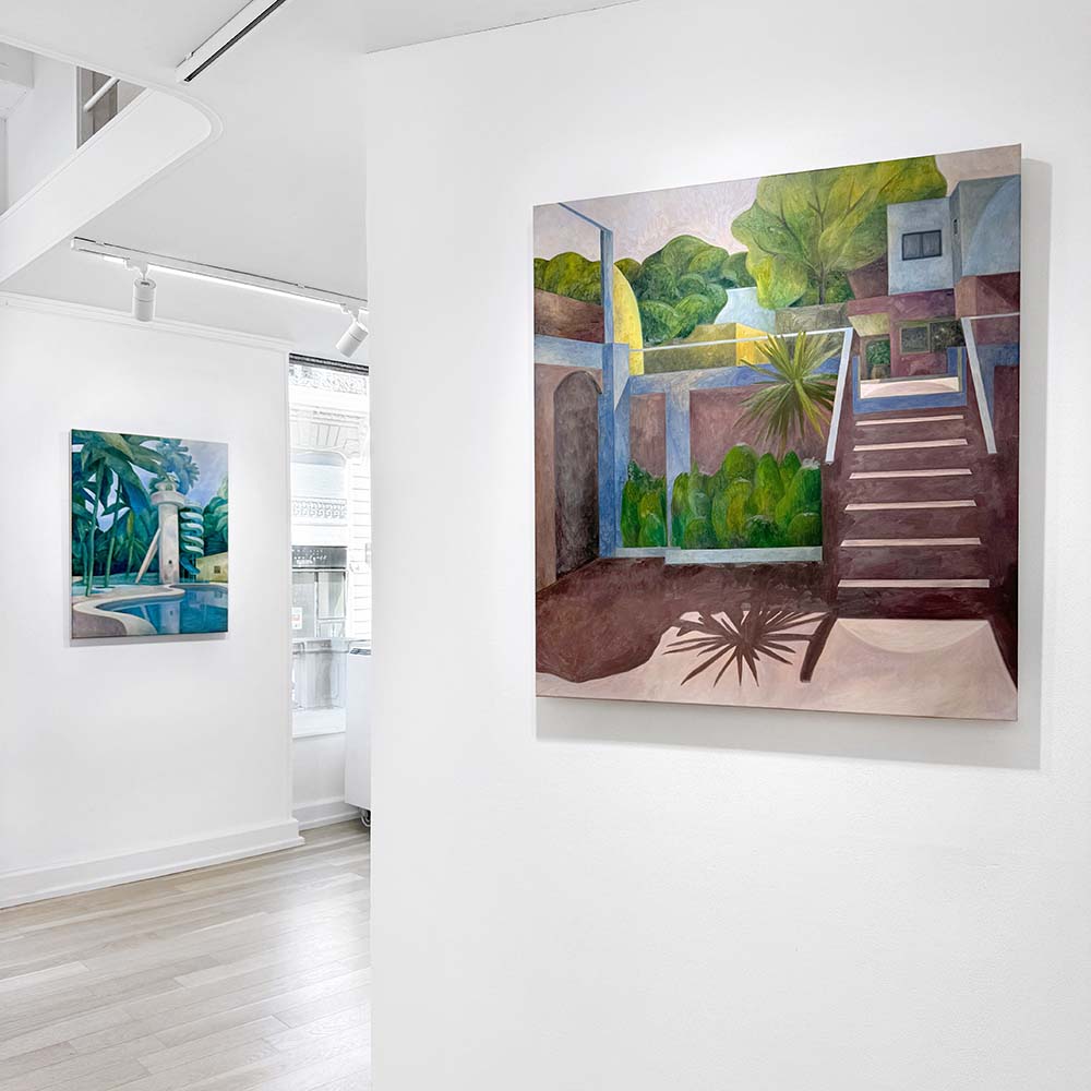 Vue de l'exposition de l'artiste Olivier Kenneybrew. Peinture sur toile, paysage.